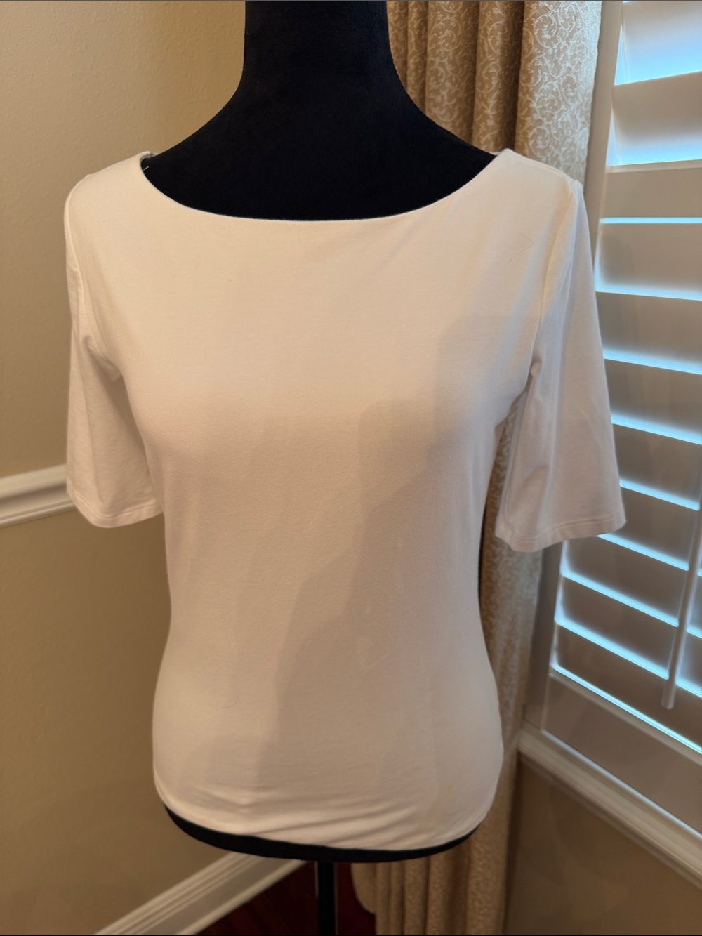 Banana Republic White Boatneck Short 3/4 Sleeve Top XS